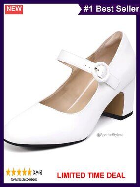 Mary Jane Pumps Closed Toe Low Chunky Block Heels Buckle Dress Shoes